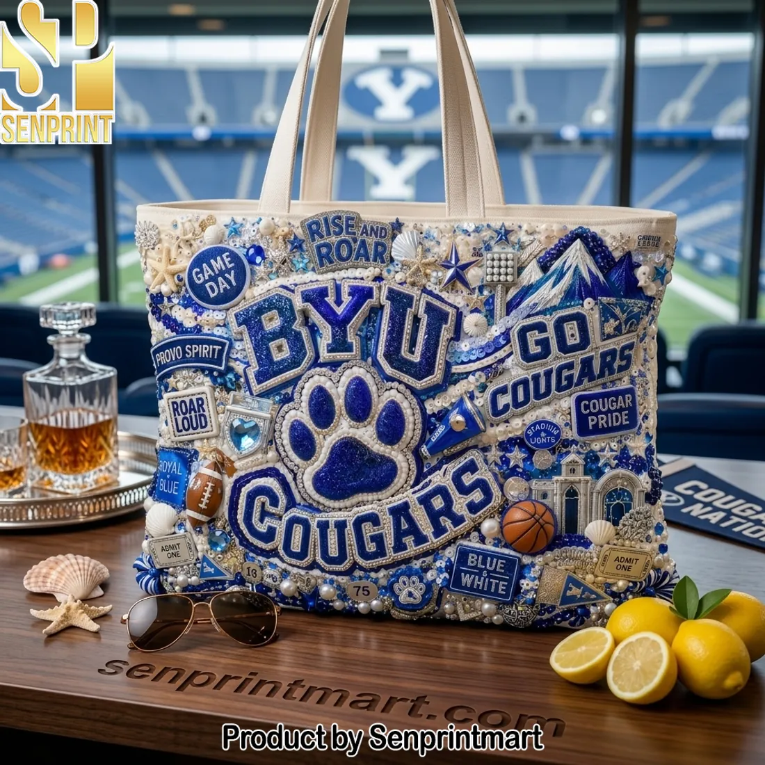 BYU Cougars Game Day Embellished Sparkle Tote Bag
