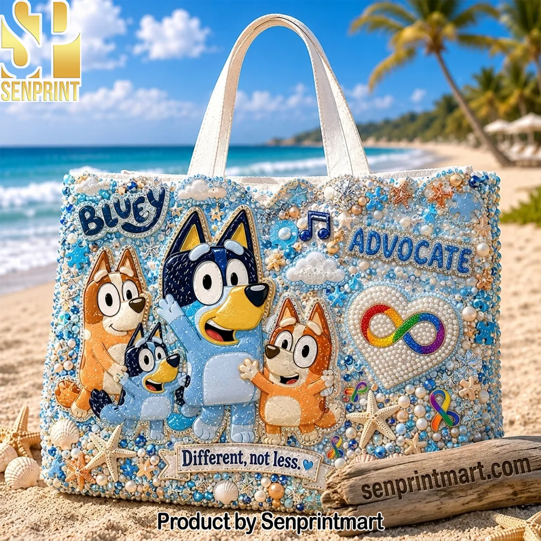 Bluey Autism Advocate Beaded Tote Bag