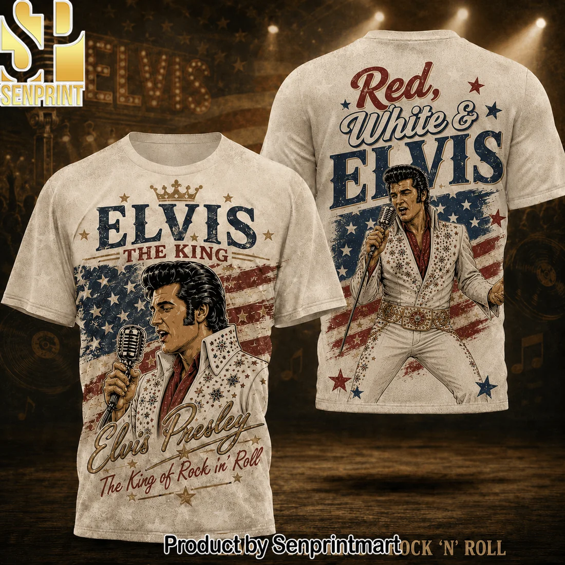 Elvis Presley Patriotic American Flag Vintage King of Rock and Roll 3D All Over Print T-Shirt Elvis Presley Patriotic American Flag Vintage King of Rock and Roll 3D All Over Print T-Shirt