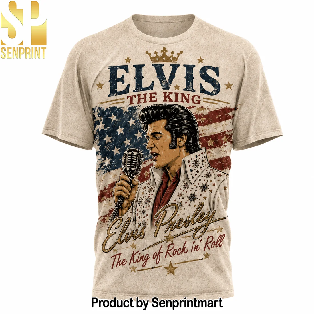 Elvis Presley Patriotic American Flag Vintage King of Rock and Roll 3D All Over Print T-Shirt Elvis Presley Patriotic American Flag Vintage King of Rock and Roll 3D All Over Print T-Shirt