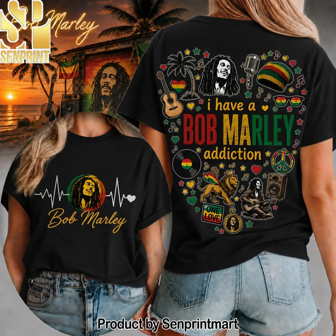 Bob Marley Heartbeat Reggae Rasta One Love Graphic T-Shirt Bob Marley Heartbeat Reggae Rasta One Love Graphic T-Shirt