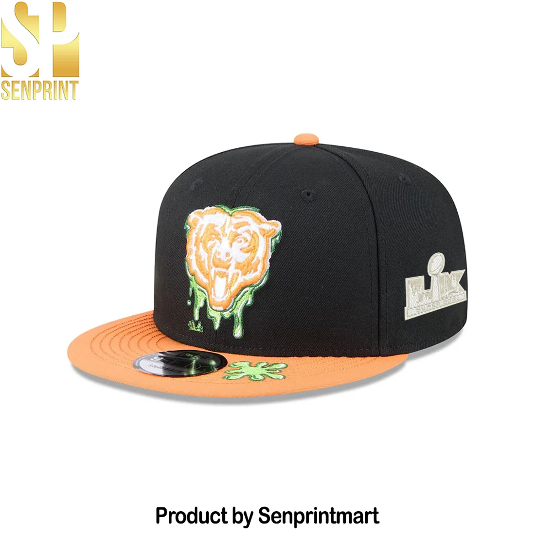 Chicago Bears NFL Slime Drip Embroidered Black and Orange Snapback Hat Chicago Bears NFL Slime Drip Embroidered Black and Orange Snapback Hat