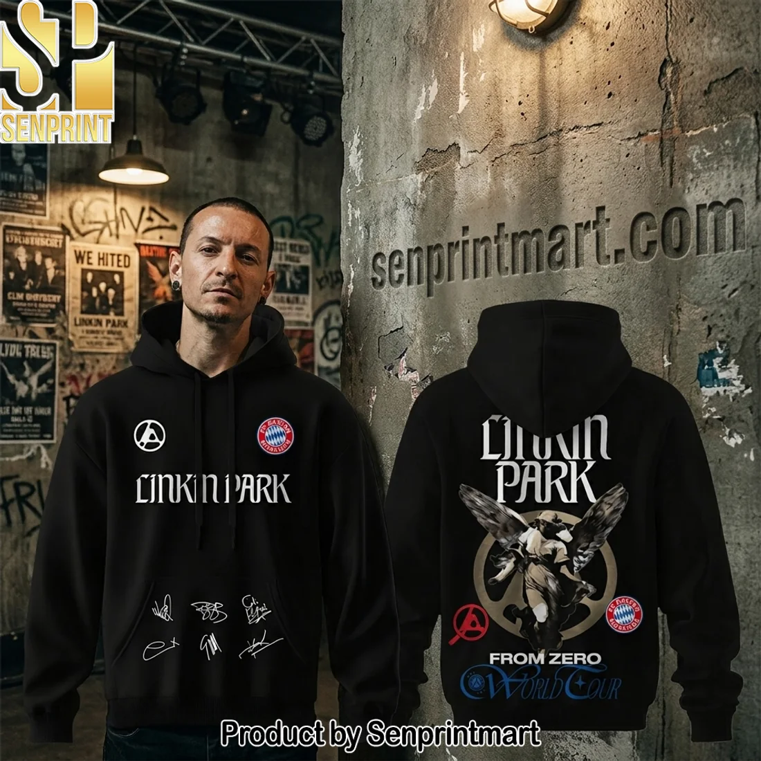 Linkin Park x FC Bayern Munich From Zero World Tour Limited Edition Signature Black Pullover Hoodie