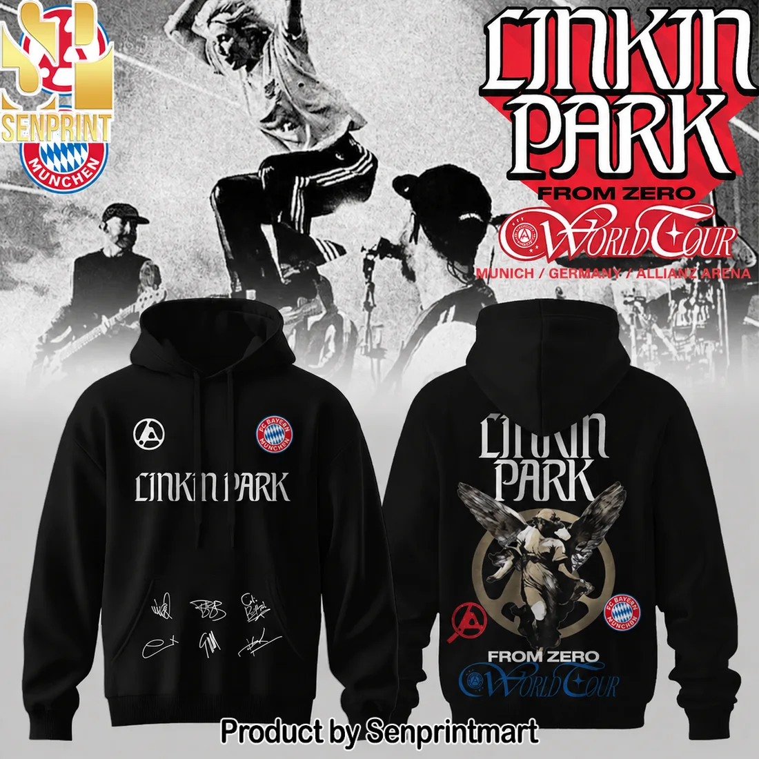 Linkin Park x FC Bayern Munich From Zero World Tour Limited Edition Signature Black Pullover Hoodie Linkin Park x FC Bayern Munich From Zero World Tour Limited Edition Signature Black Pullover Hoodie
