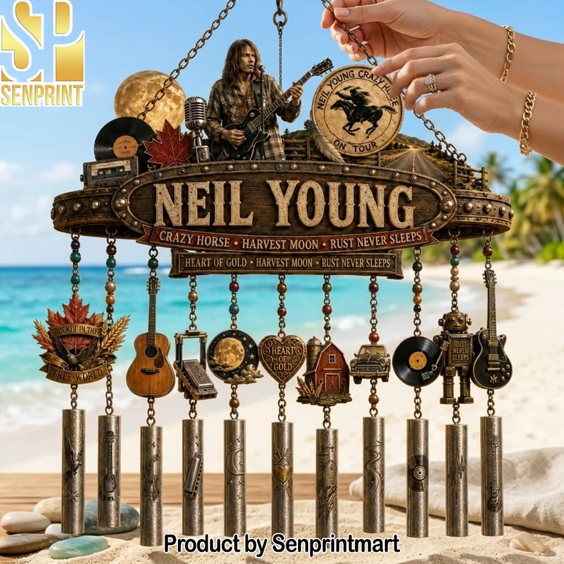 Neil Young Crazy Horse Tribute Vintage Rustic Metal Outdoor Garden Decor Wind Chime Neil Young Crazy Horse Tribute Vintage Rustic Metal Outdoor Garden Decor Wind Chime