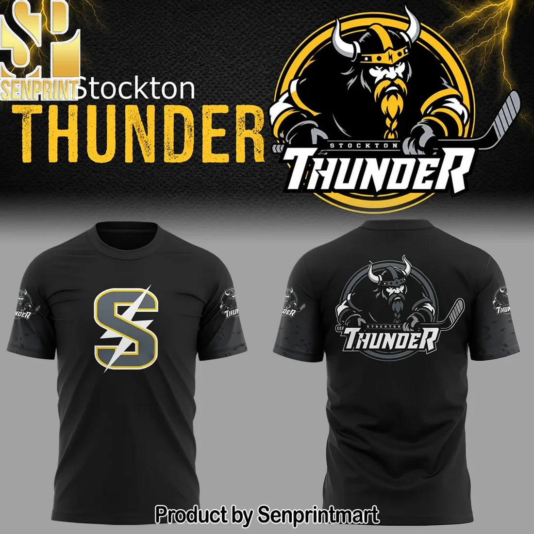 Stockton Thunder Official ECHL Hockey Fan Black T-Shirt