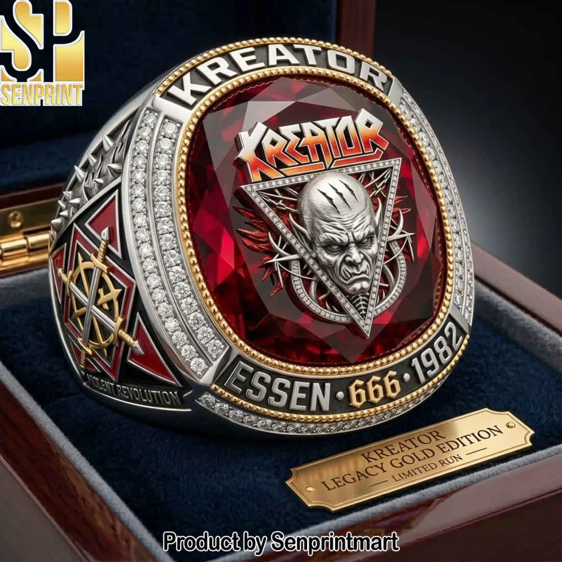 Kreator Violent Revolution Essen 1982 Heavy Metal Band Commemorative Championship Style Ring Kreator Violent Revolution Essen 1982 Heavy Metal Band Commemorative Championship Style Ring