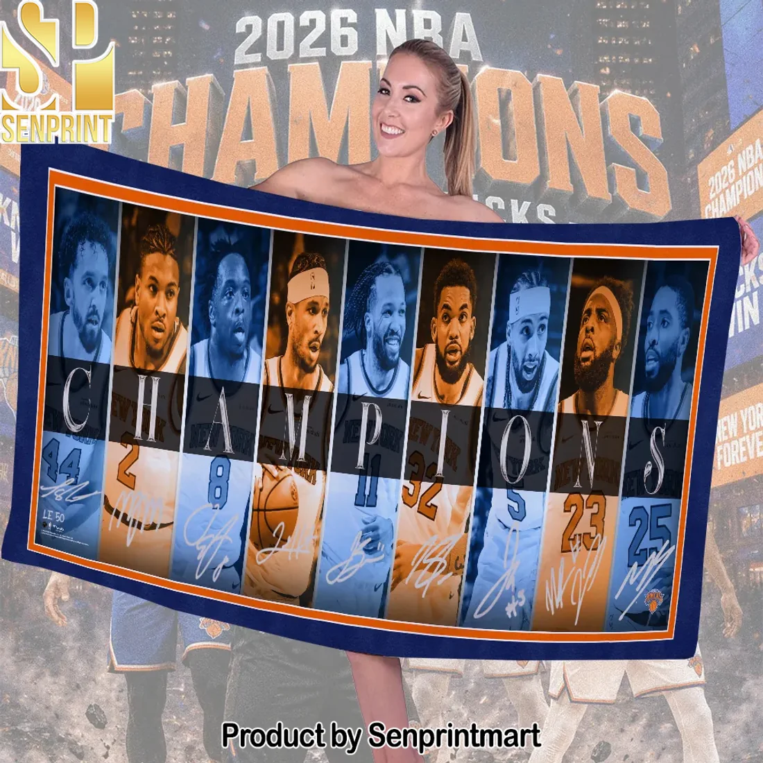 New York Knicks 2026 NBA Champions Commemorative Player Signatures Quick Dry Beach Towel