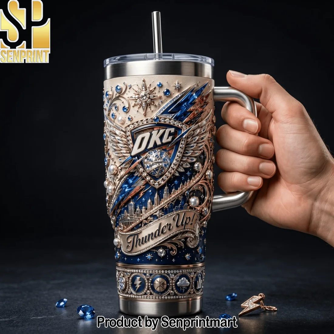 Oklahoma City Thunder OKC Basketball Fan Gift Luxury 3D Embossed Style Premium 40oz Tumbler with Handle Oklahoma City Thunder OKC Basketball Fan Gift Luxury 3D Embossed Style Premium 40oz Tumbler with Handle