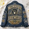 Milwaukee Brewers MKE Brew Crew Premium Rhinestone Gold Embroidered Luxury Denim Jacket
