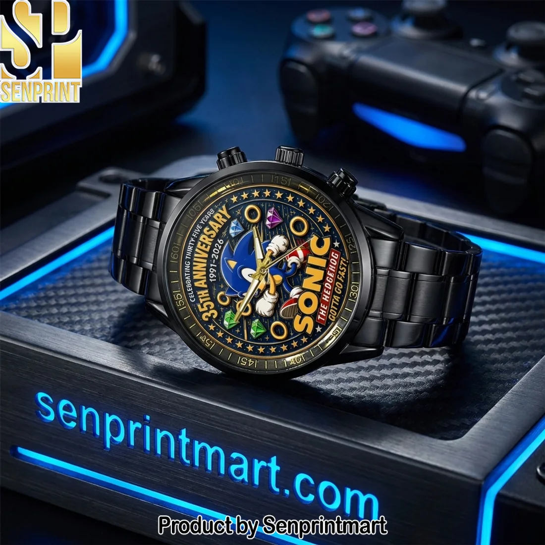 Sonic the Hedgehog 35th Anniversary 1991-2026 Commemorative Black Stainless Steel Watch