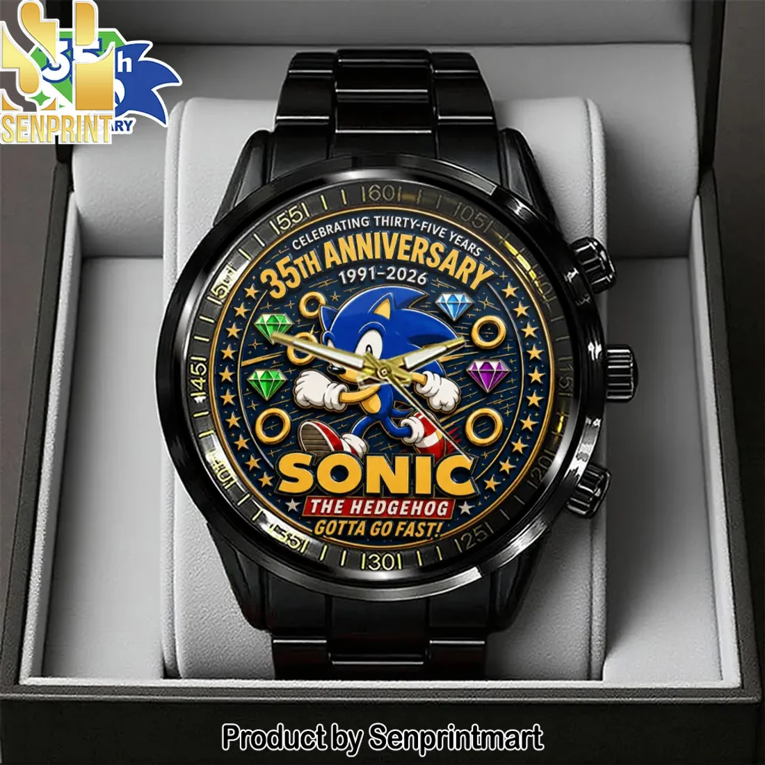 Sonic the Hedgehog 35th Anniversary 1991-2026 Commemorative Black Stainless Steel Watch Sonic the Hedgehog 35th Anniversary 1991-2026 Commemorative Black Stainless Steel Watch