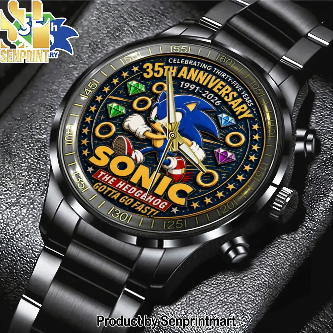 Sonic the Hedgehog 35th Anniversary 1991-2026 Commemorative Black Stainless Steel Watch Sonic the Hedgehog 35th Anniversary 1991-2026 Commemorative Black Stainless Steel Watch