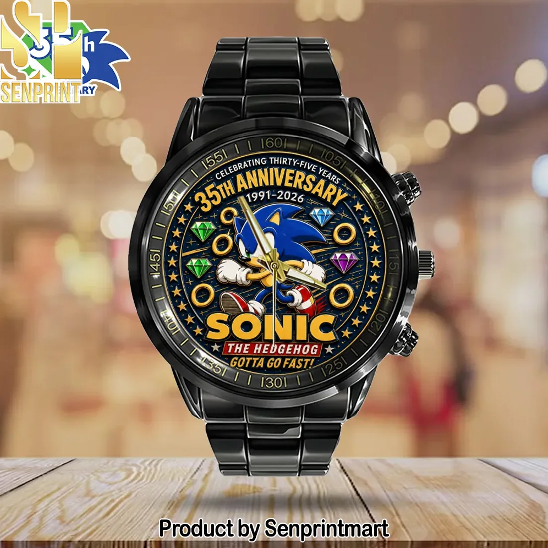 Sonic the Hedgehog 35th Anniversary 1991-2026 Commemorative Black Stainless Steel Watch Sonic the Hedgehog 35th Anniversary 1991-2026 Commemorative Black Stainless Steel Watch