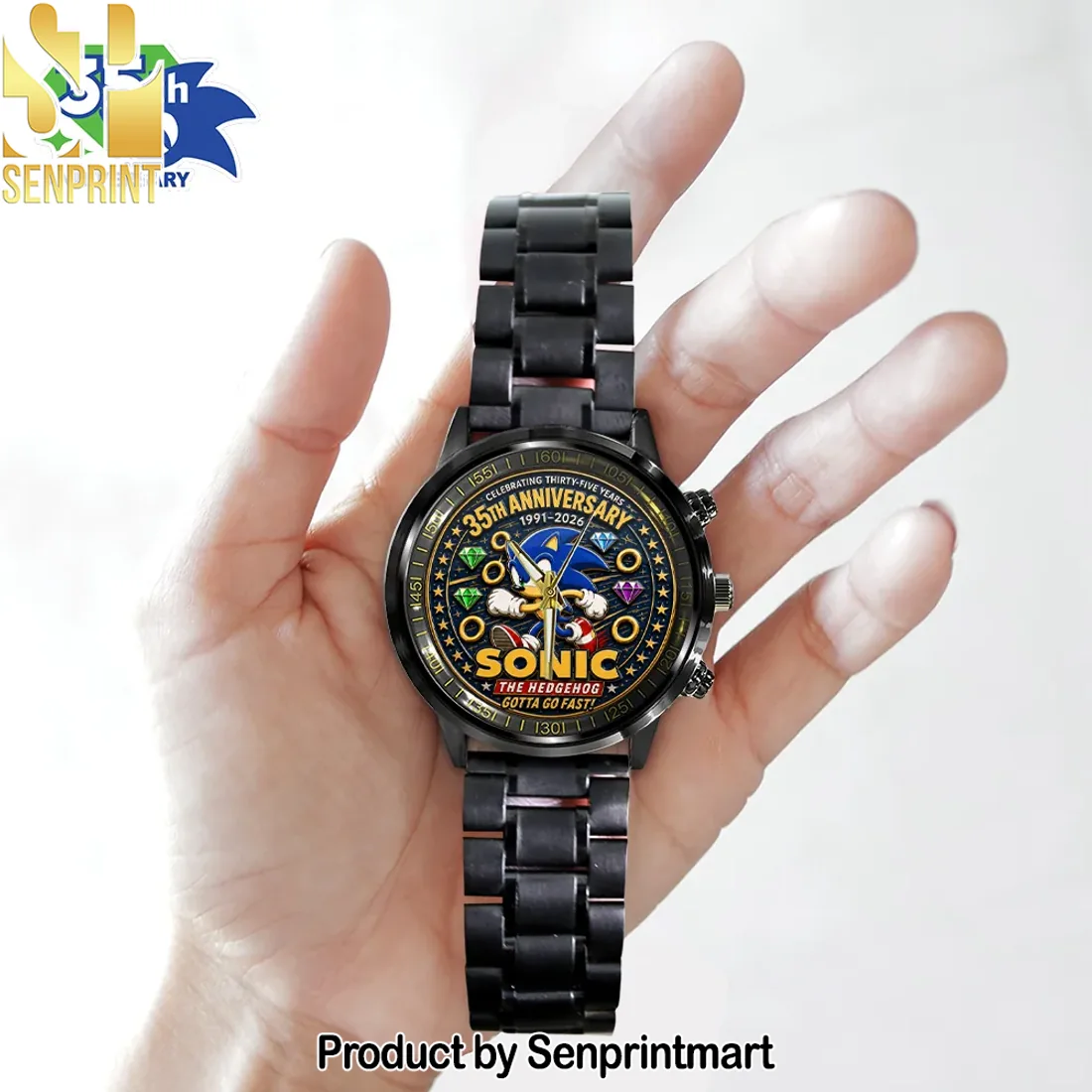 Sonic the Hedgehog 35th Anniversary 1991-2026 Commemorative Black Stainless Steel Watch Sonic the Hedgehog 35th Anniversary 1991-2026 Commemorative Black Stainless Steel Watch