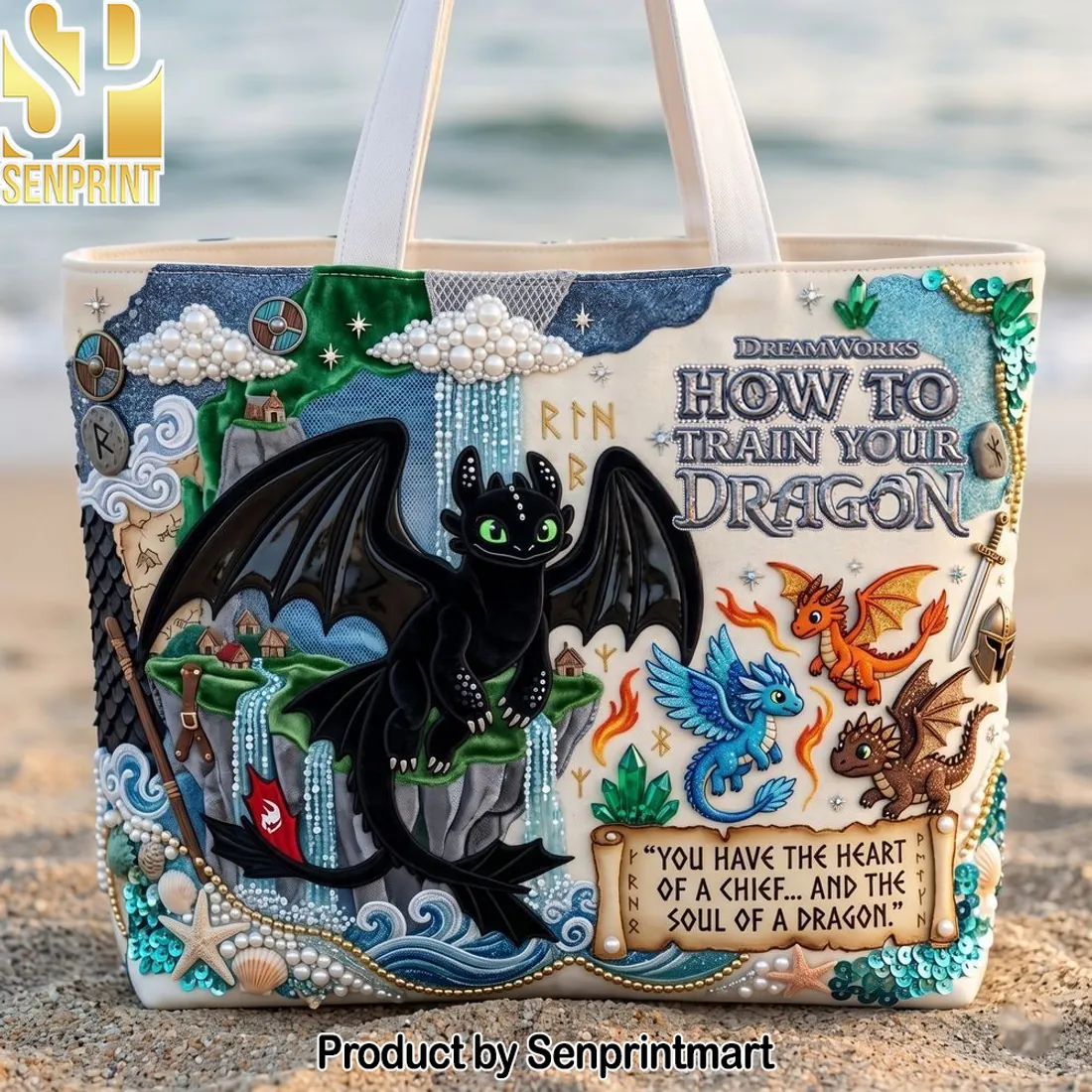 DreamWorks How to Train Your Dragon Toothless 3D Embellished Tote Bag