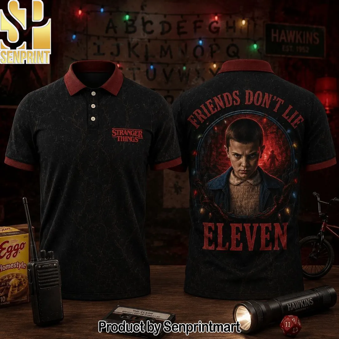Stranger Things Eleven “Friends Don’t Lie” Graphic Polo Shirt