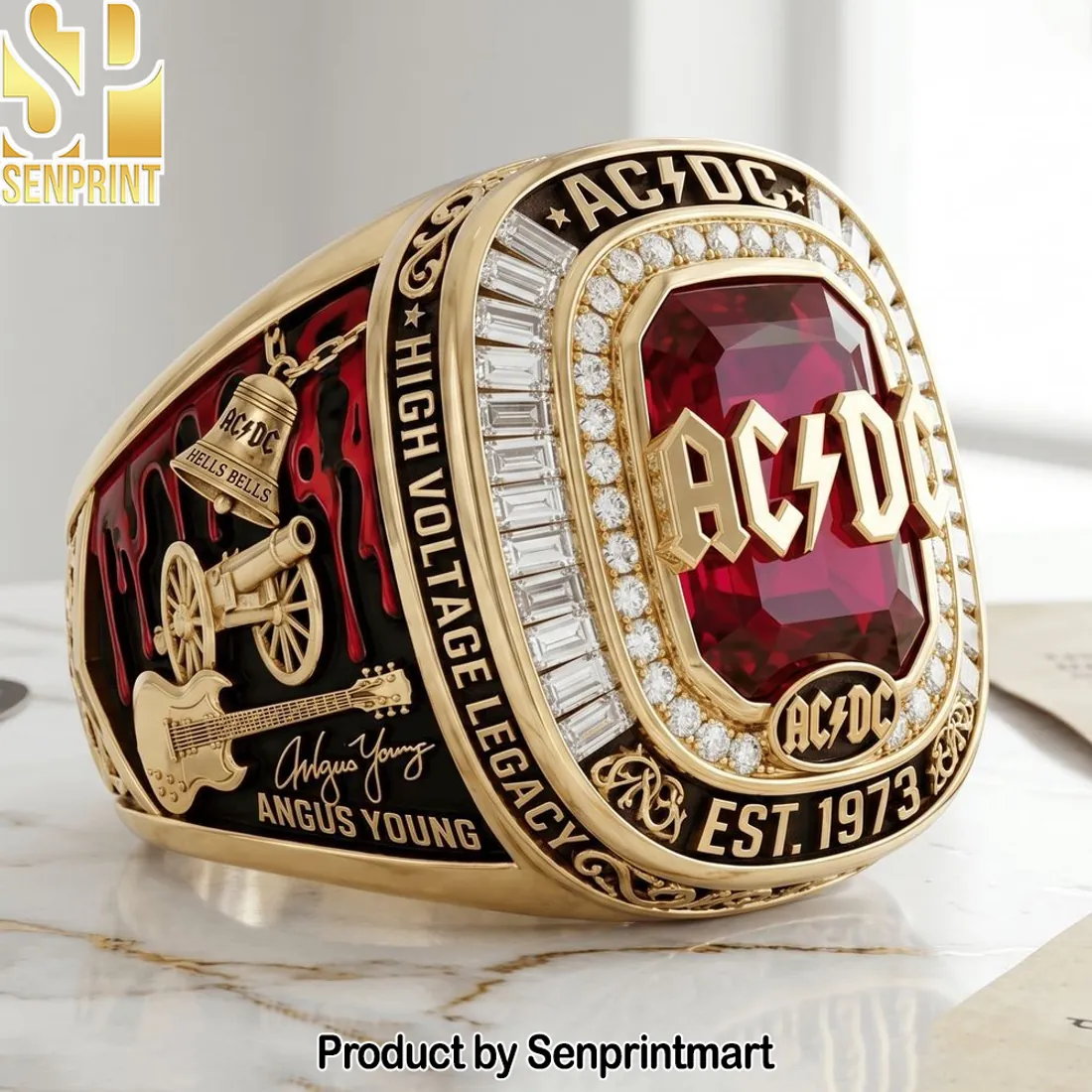 AC/DC High Voltage Legacy Angus Young Premium Gold Ring