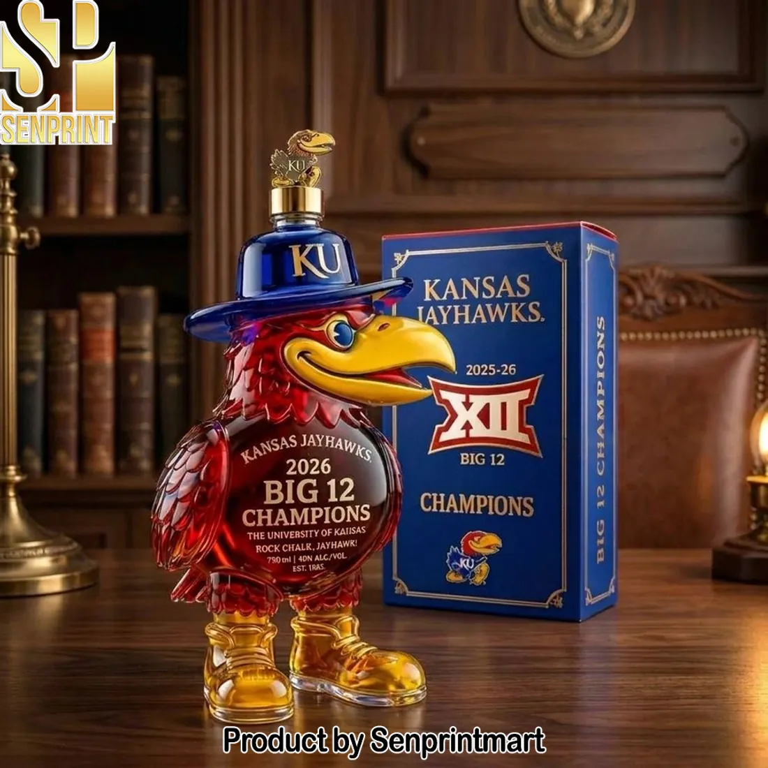 Kansas Jayhawks 2026 Big 12 Champions Whiskey Bottle