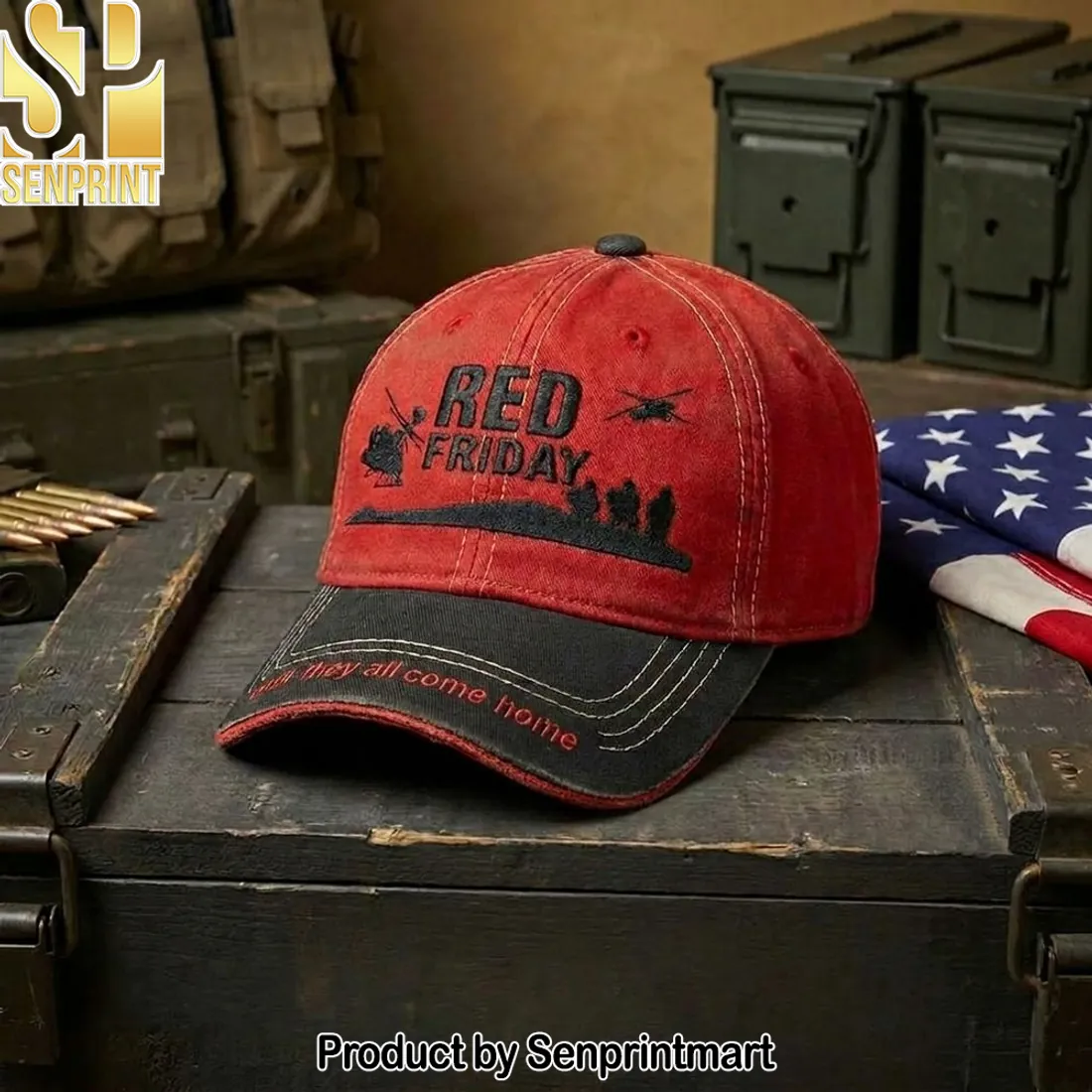 RED Friday Until They All Come Home Military Embroidered Cap