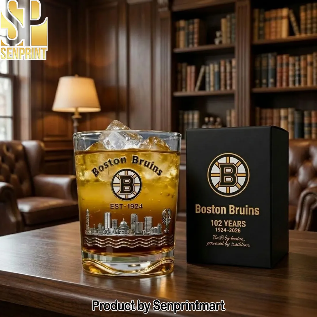 Boston Bruins 102 Years 1924-2026 Commemorative Whiskey Glass