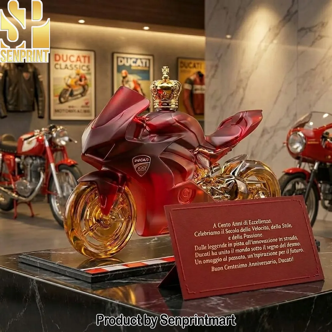 Ducati 100th Anniversary Sportbike Red Gold Crown Whiskey Decanter