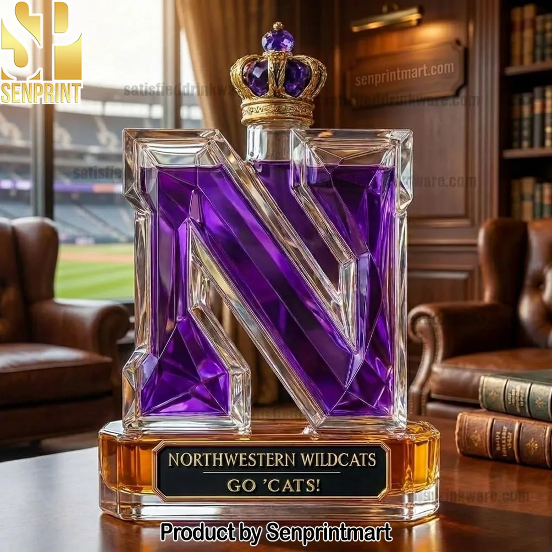 Northwestern Wildcats Go Cats Premium Purple N-Shape Whiskey Decanter
