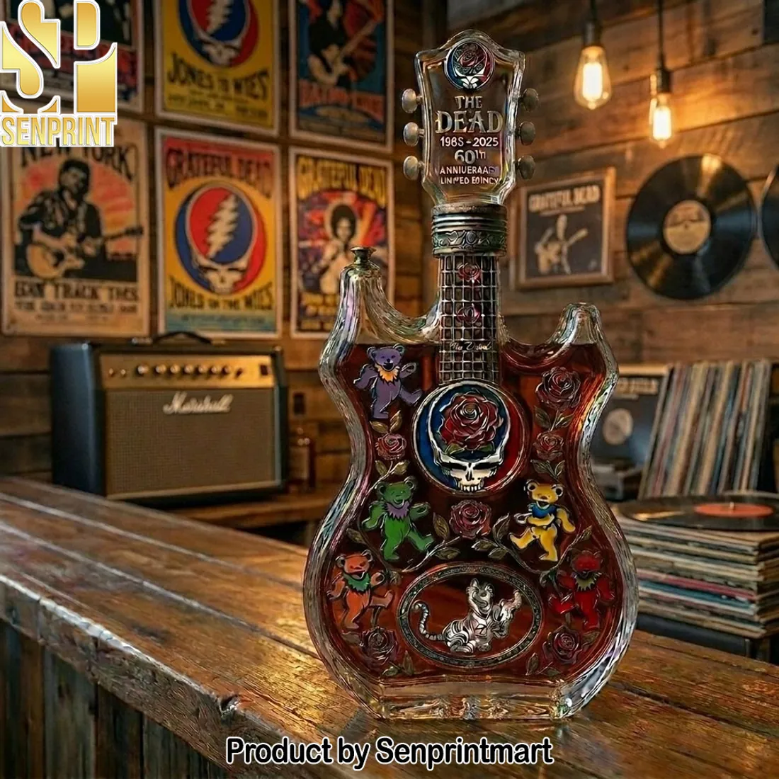 Grateful Dead 60th Anniversary 1965-2025 Limited Edition Guitar Whiskey Decanter