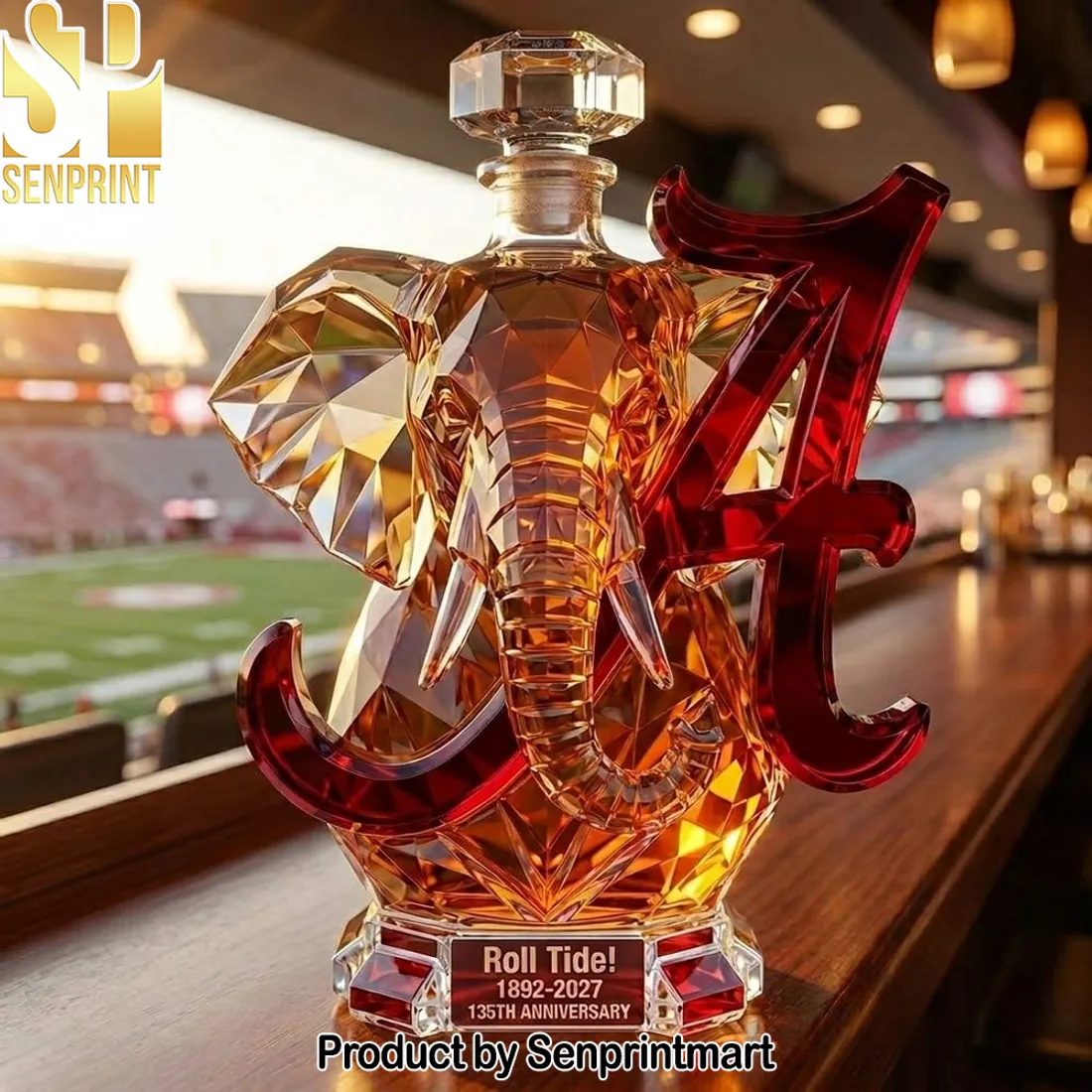 Alabama Crimson Tide Roll Tide 135th Anniversary Elephant Crystal Whiskey Decanter