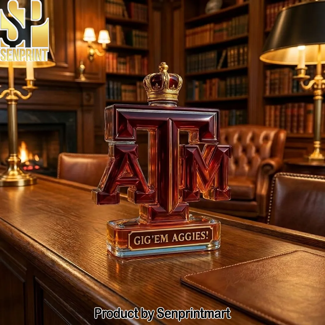 Texas A&M Gig’em Aggies Crowned Crystal Decanter