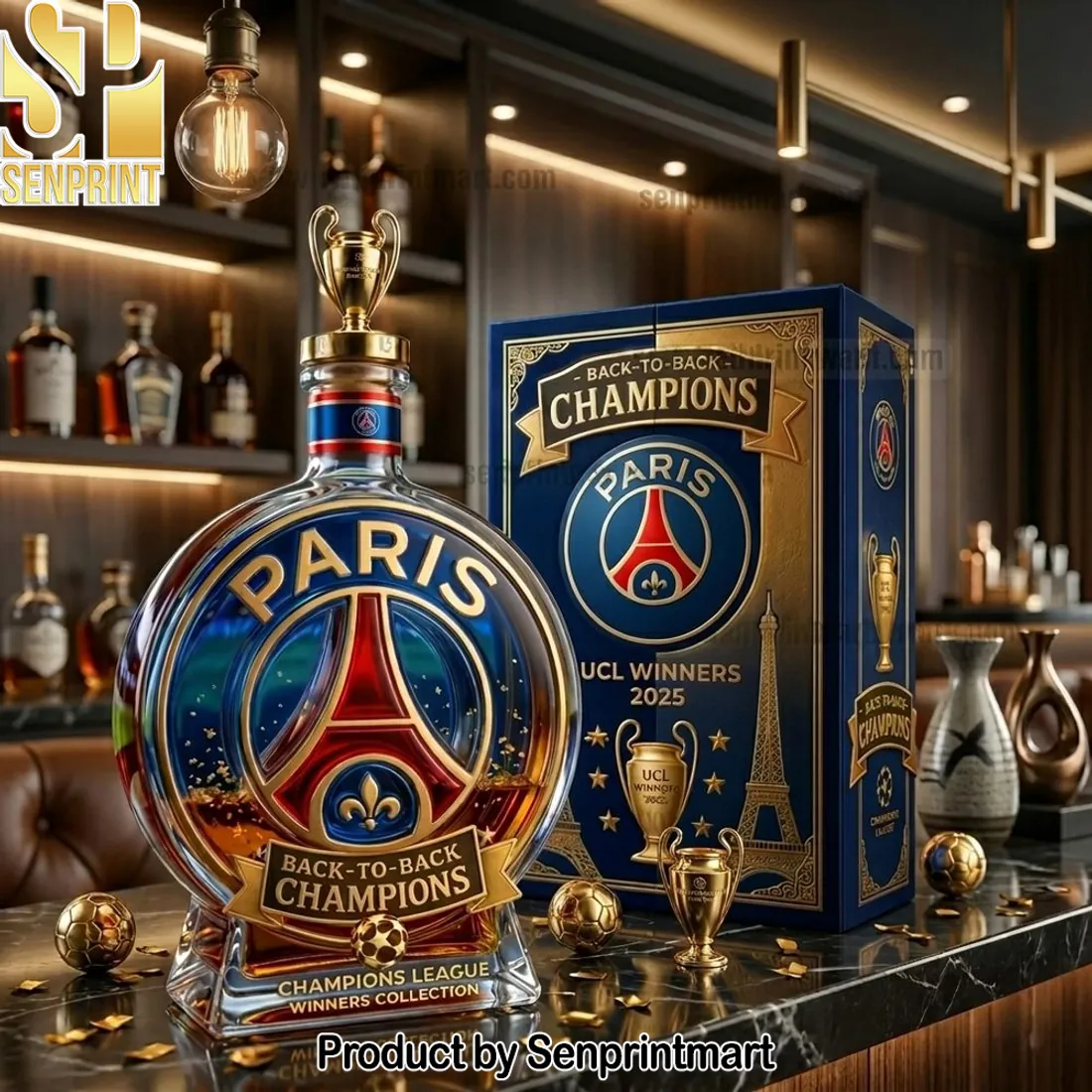Paris Saint-Germain Back-to-Back Champions 2025 UCL Winners Whisky Decanter