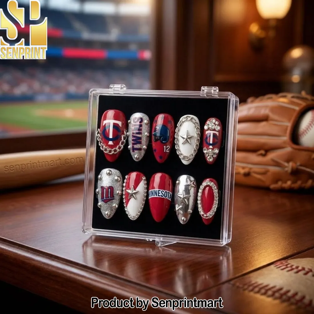 Minnesota Twins 3D Handmade Reusable Press On Nails Set