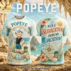 Popeye the Sailor Seavacation Funny Retro Cartoon Tropical Beach Graphic T-Shirt
