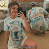 Popeye the Sailor Seavacation Funny Retro Cartoon Tropical Beach Graphic T-Shirt