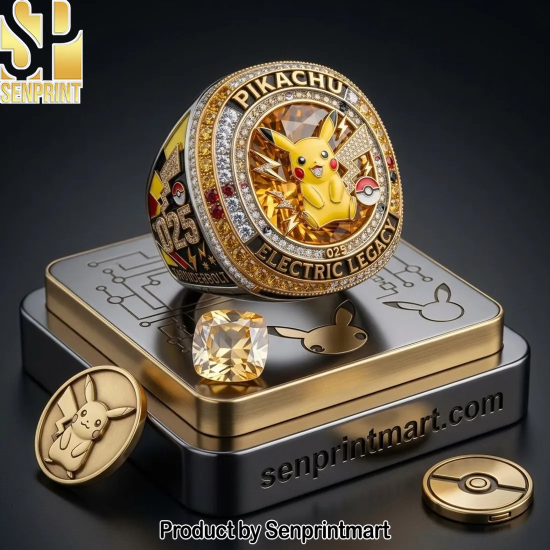 Pikachu Electric Legacy Premium Gold Plated 3D Championship Ring