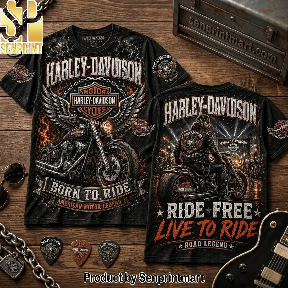 Harley-Davidson Born To Ride Vintage Biker Graphic T-Shirt