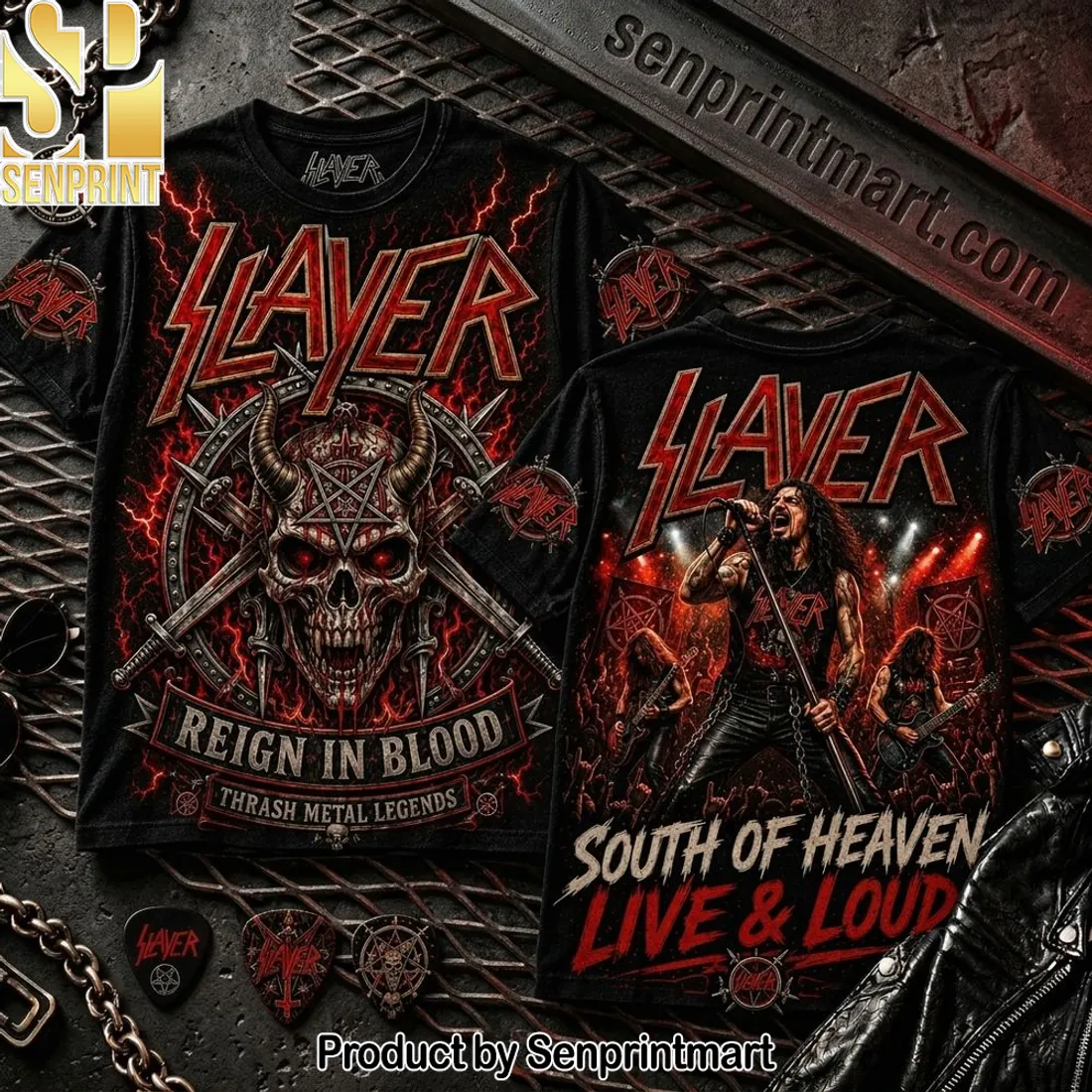 Slayer Reign in Blood Thrash Metal Legends Premium 3D T-Shirt