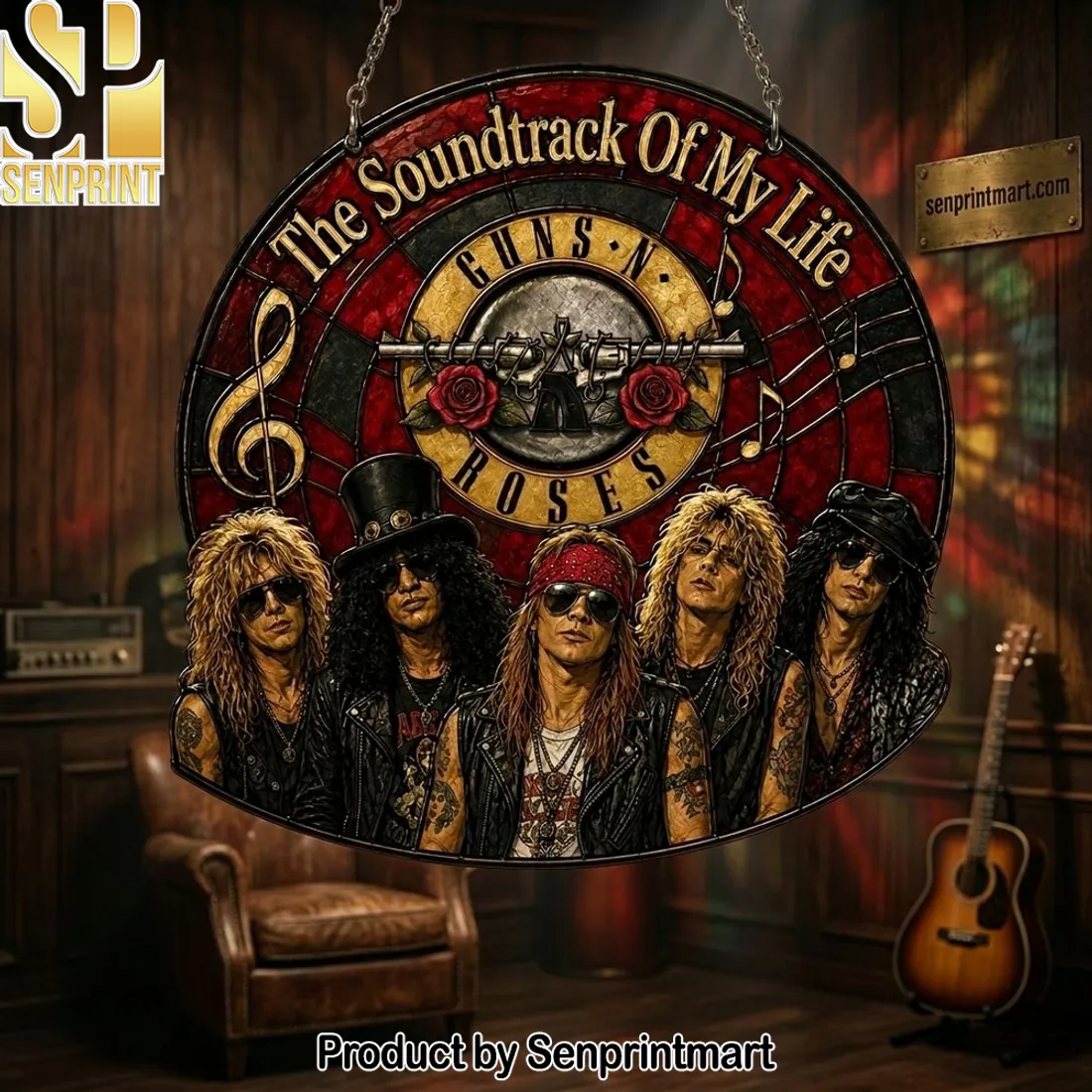 Guns N’ Roses The Soundtrack Of My Life Vintage Rock Stained Glass Suncatcher