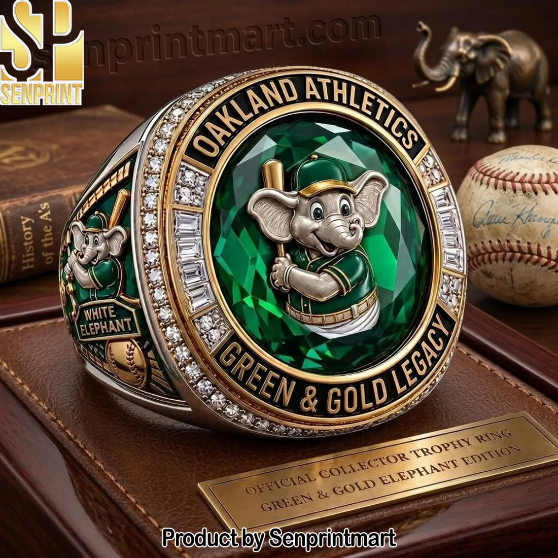 Oakland Athletics White Elephant Green & Gold Legacy Collector Ring