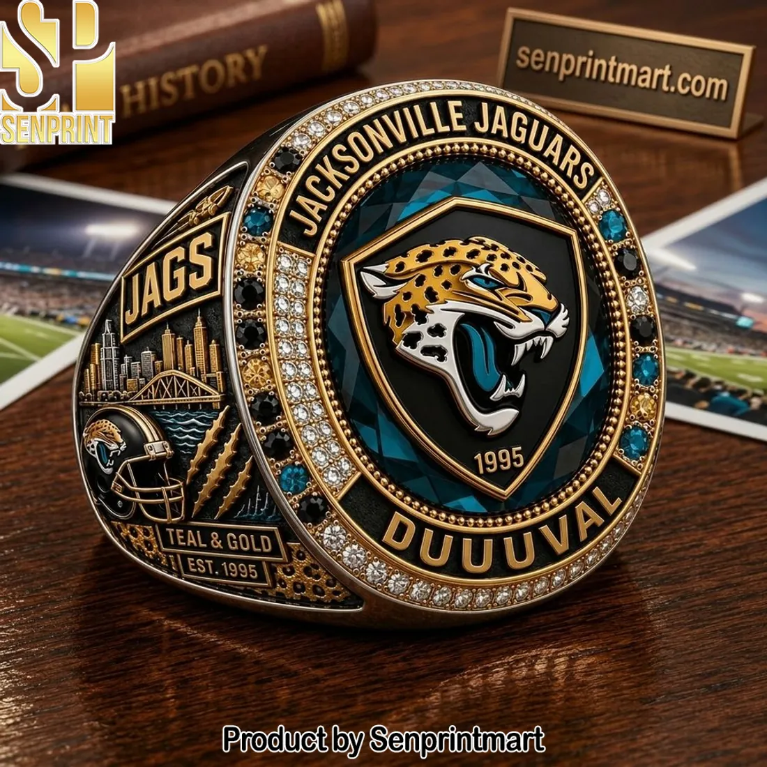Jacksonville Jaguars Duuuval Est 1995 Teal and Gold Championship Ring