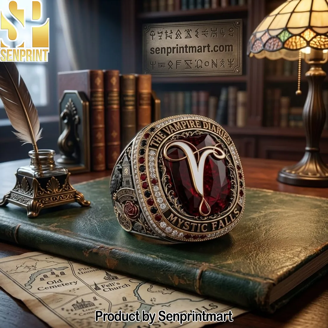 The Vampire Diaries Mystic Falls Premium Red Gemstone Replica Ring