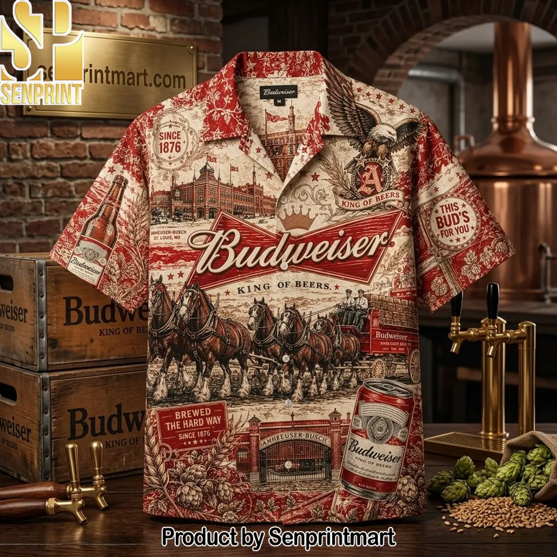 Budweiser King of Beers Clydesdale Horses Hawaiian Shirt