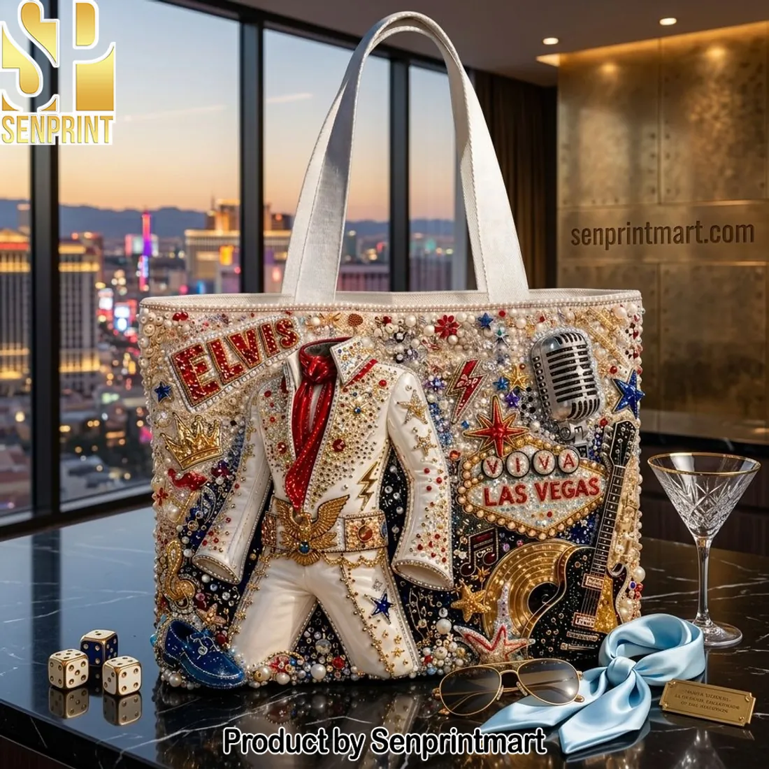 Elvis Presley Viva Las Vegas Embellished Iconic Jumpsuit Tote Bag