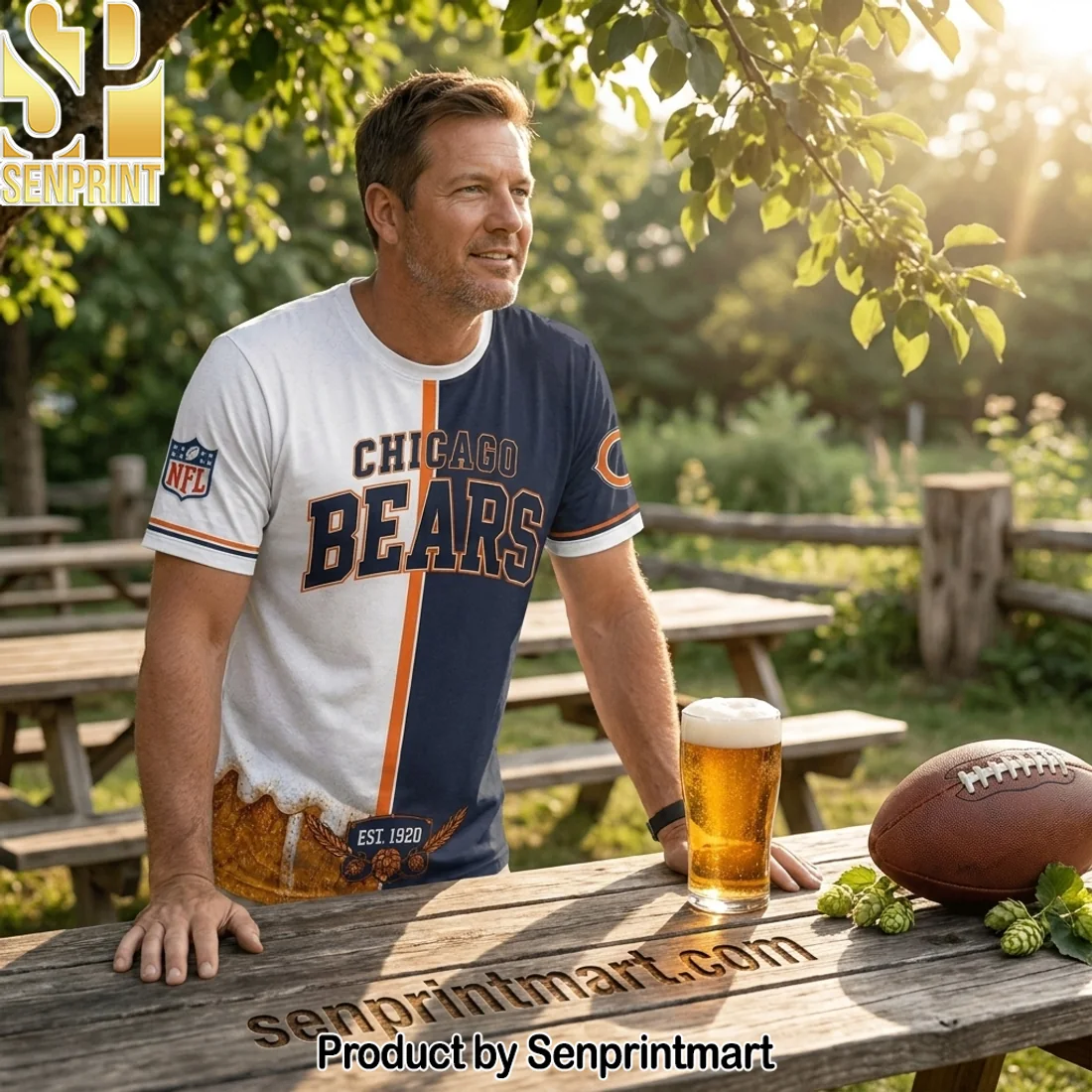 Chicago Bears Funny NFL Football Fan Sorry Wife Its Bears and Beer Oclock Game Day Graphic 3D T-Shirt