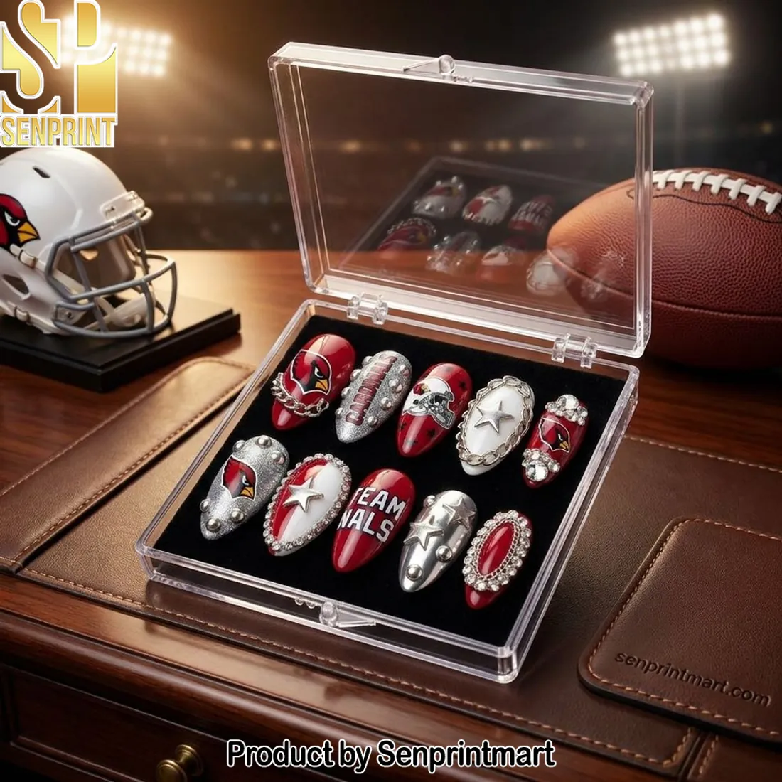 Arizona Cardinals NFL Game Day Luxury Rhinestone 3D Press On Nails
