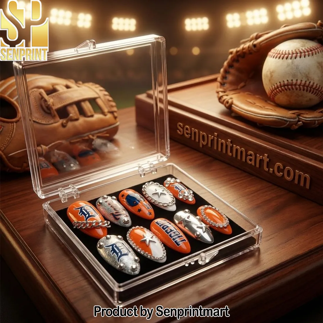 Detroit Tigers MLB Baseball 3D Luxury Handmade Press On Nails