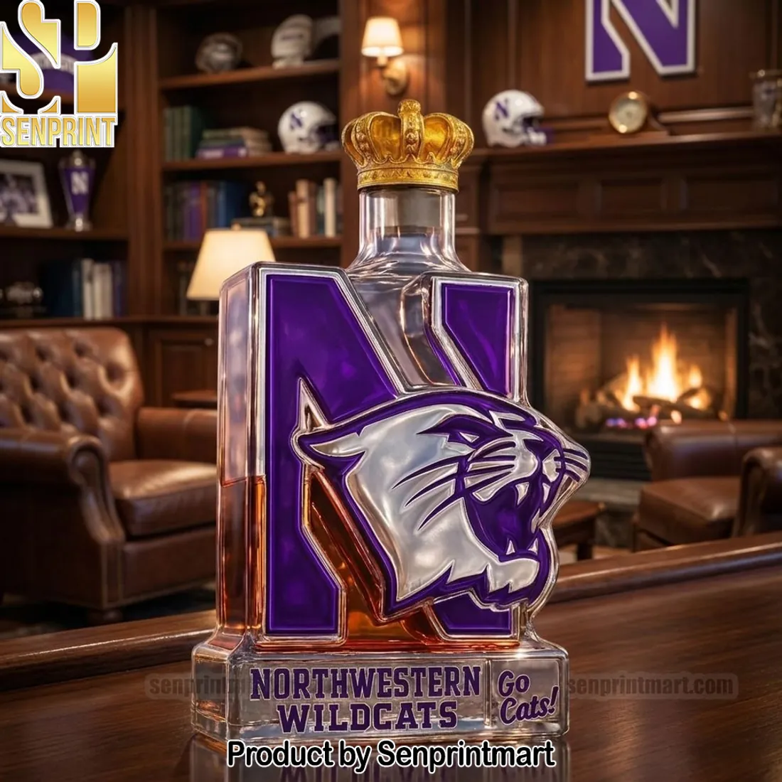 Northwestern Wildcats Go Cats Premium Collector Edition Whiskey Bottle