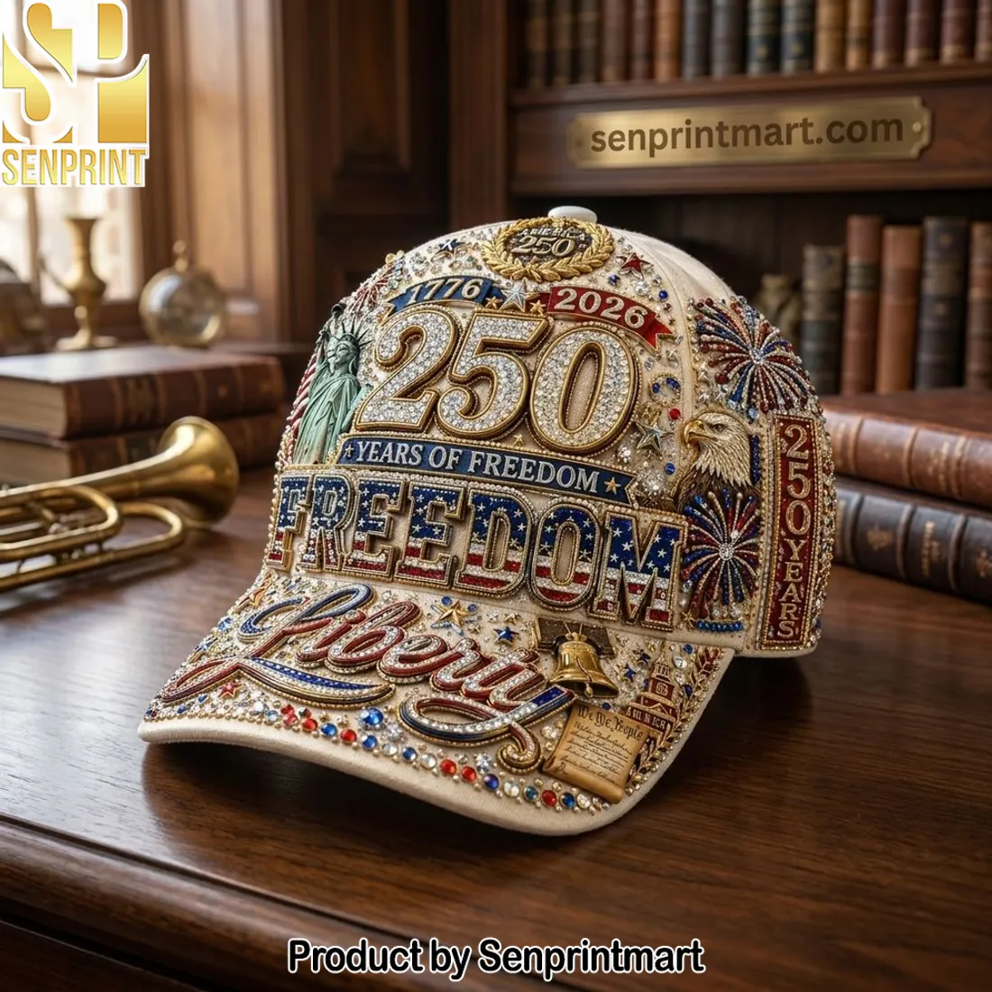 USA 250th Anniversary Embellished Freedom Liberty Cap