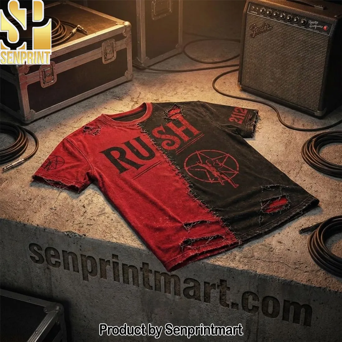 Rush 2112 Starman Distressed Split Color Vintage Rock T-Shirt