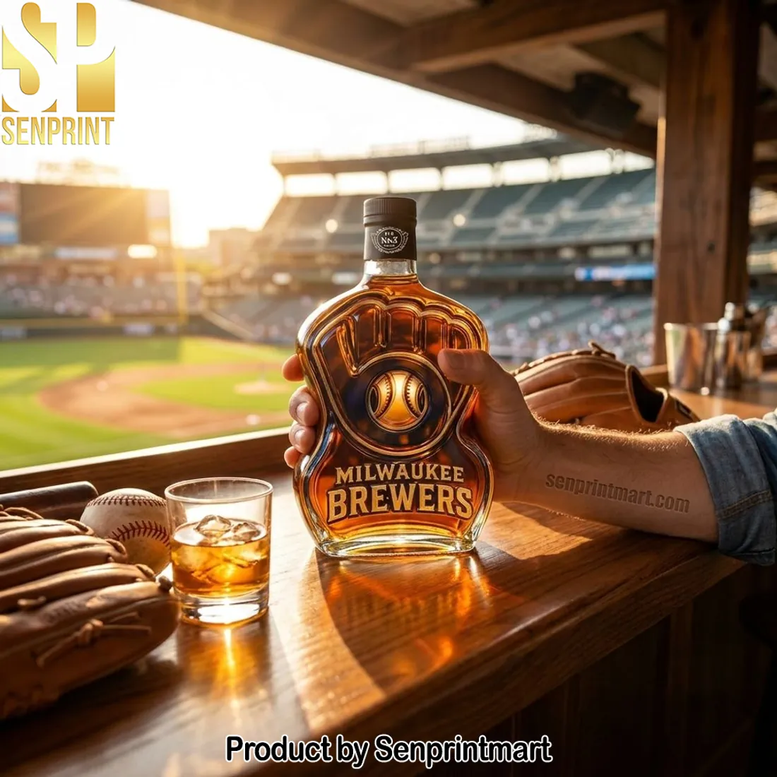 Milwaukee Brewers MLB Baseball Glove Shaped Collectible Whiskey Bottle